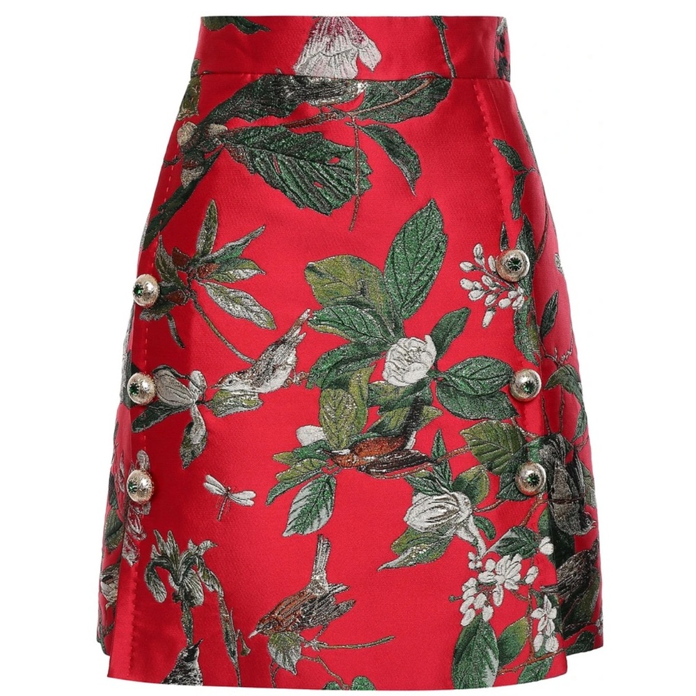 DOLCE & GABBANA Button-embellished metallic brocade mini skirt